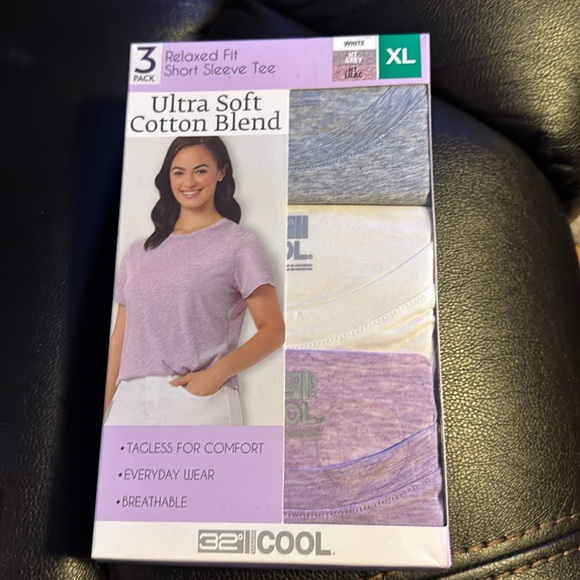 32 Degrees Ladies' Cotton Blend Tee, 3-pack XLarge Purple White Gray - Picture 1 of 12